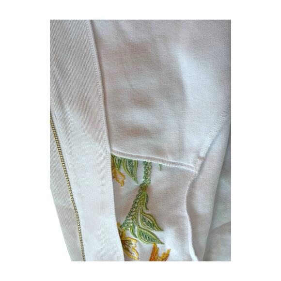 Bob Mackie Wearable Art White/Green Embroidered Bird Zip Up Sweater Sz XL NWOT - Picture 8 of 11
